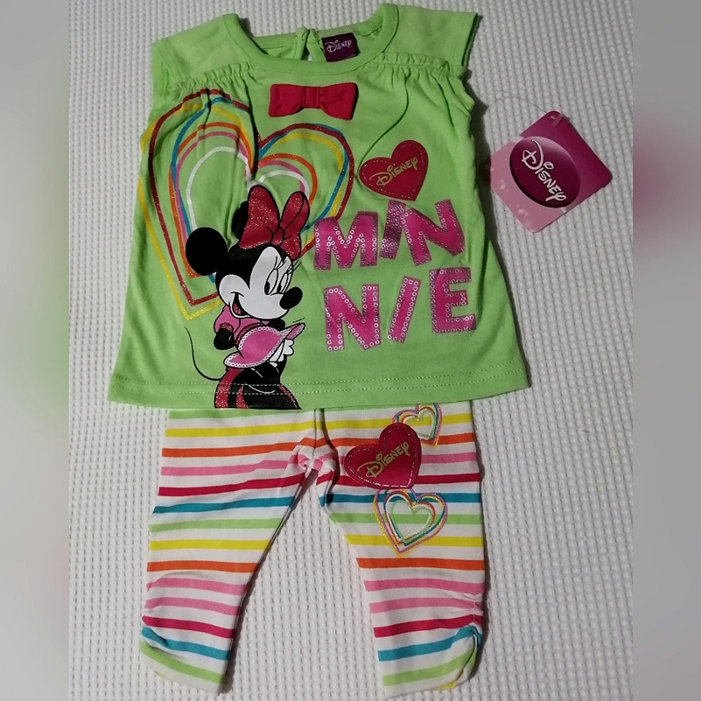 🔥SALE🔥Disney Minnie Mouse Girls 2Pc Tank Top and Leggings Set NWT Sz 3M and 3T